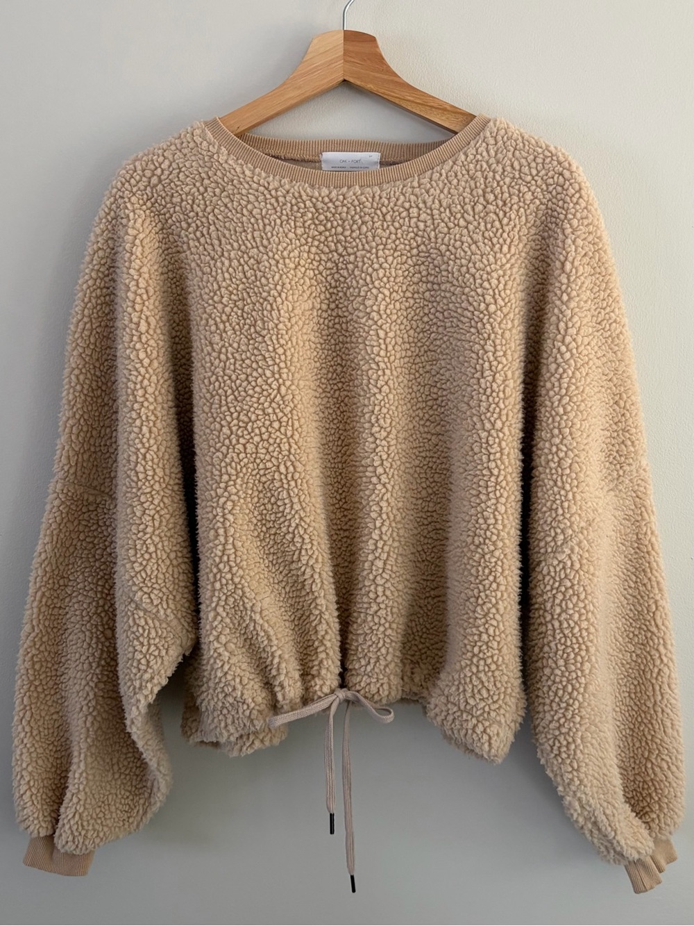 OAK + FORT Cream Sherpa Crewneck Pullover